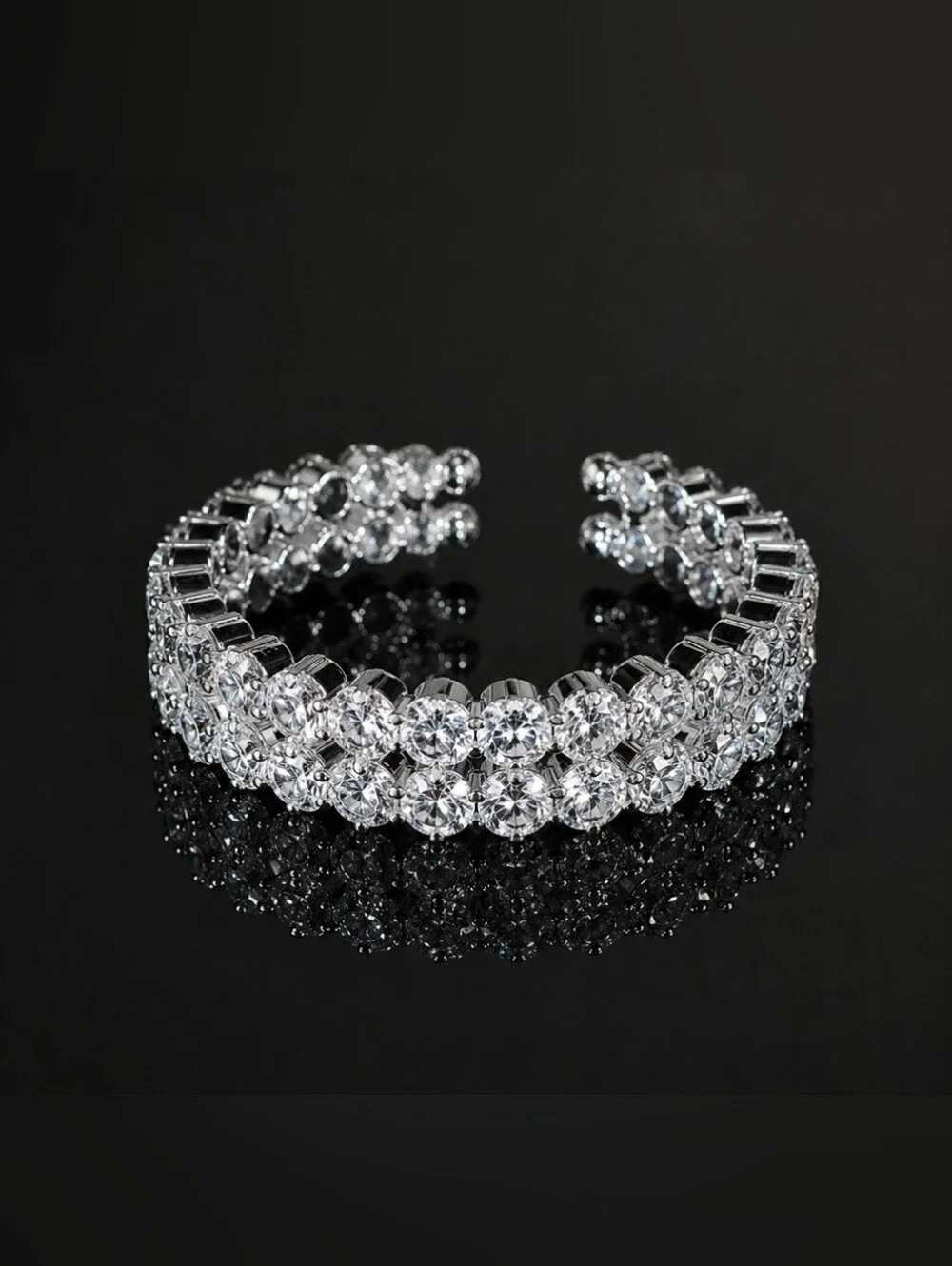 Sparkly Crystal Tennis Bracelet Silver Tone Open Cuff Bracelet